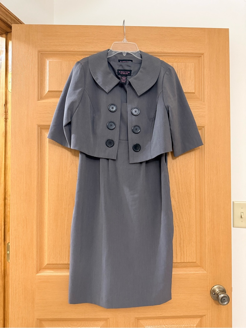 Signature by Gray Cropped Jacket Sheath Dress - Elegant Work Dress